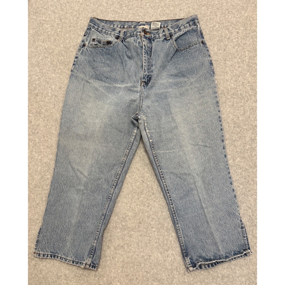 Vintage Bill Blass Jeans Womens 14P Light Wash High Rise Side Slit Straight Leg